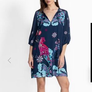 Johnny was by jade vesna silk blend navy printed tunic dress SZ XS NWT